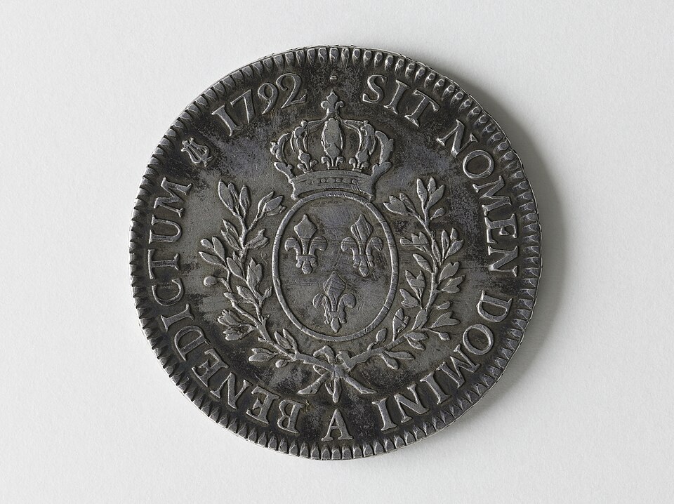 Écu aux lauriers de Louis XVI, 1792, en argent — revers